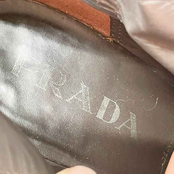 Vintage Prada Brown Suede Lace Up Square Toe High Heel Mid Calf Boots IT 37 - Picture 12 of 12